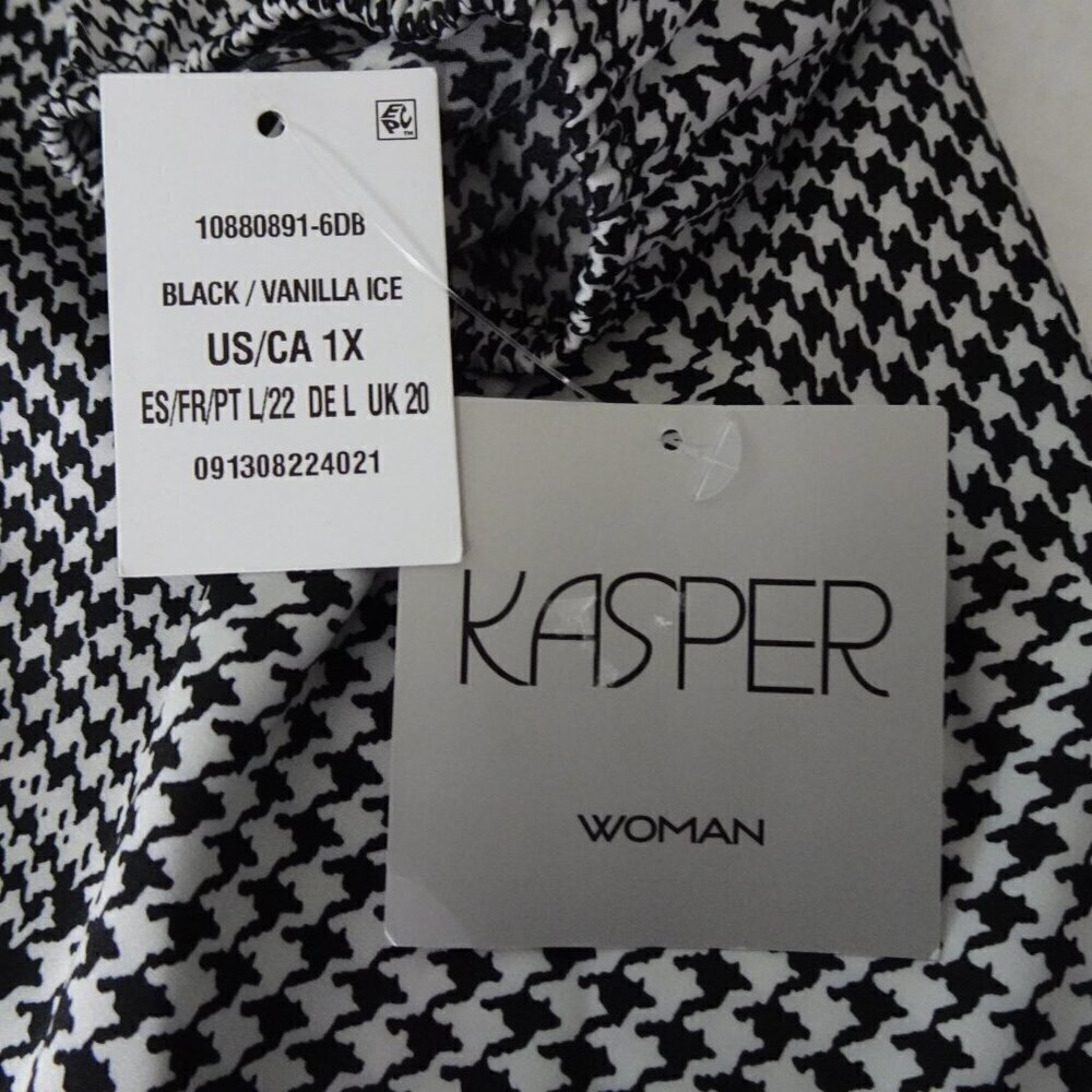 Kasper Houndstooth Top Women's Plus Size 1X Black White Long Sleeve Cowl Neck - Picture 7 of 10
